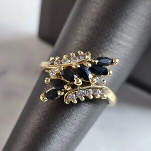 Womens Vintage Estate 14K Gold Diamond Sapphire Ring 4.6g E7390